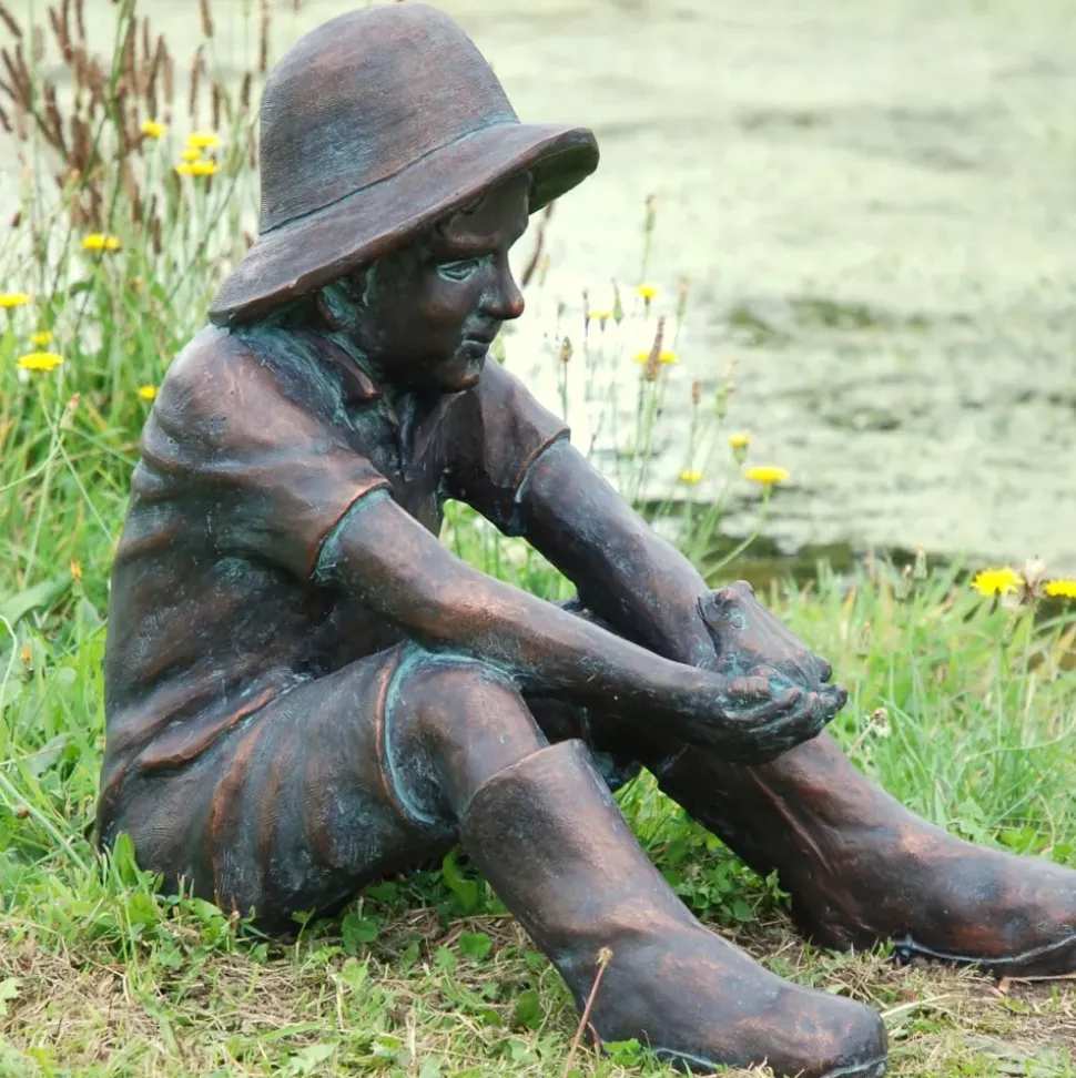 Farmer Boy Bronze Resin Garden Ornament