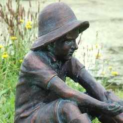 Farmer Boy Bronze Resin Garden Ornament