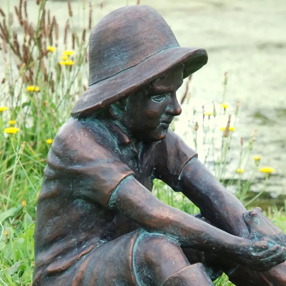 Farmer Boy Bronze Resin Garden Ornament