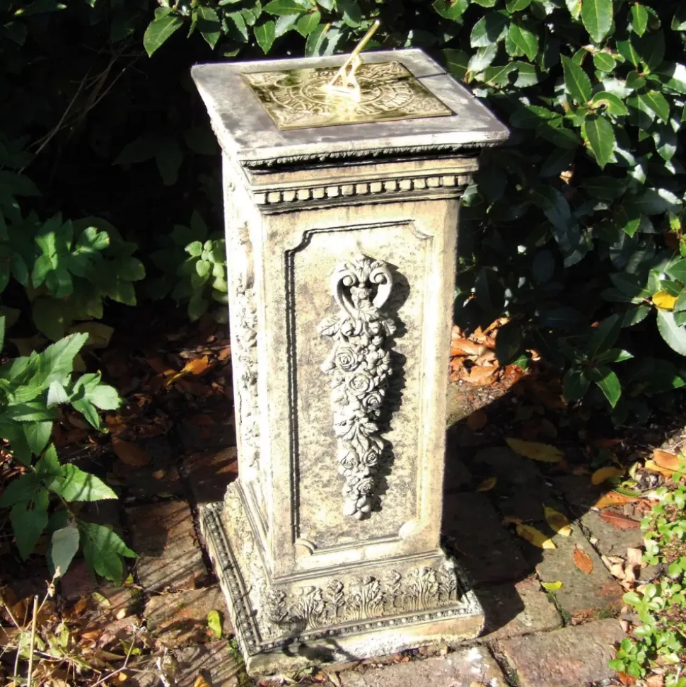 Floral Brass Stone Garden Sundial