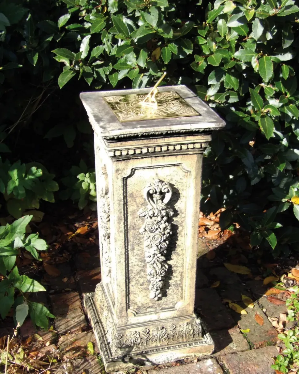 Floral Brass Stone Garden Sundial
