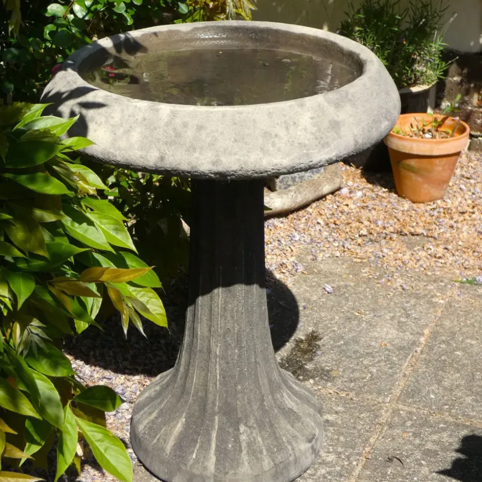 Fluted Modern Stone Garden Birdbath