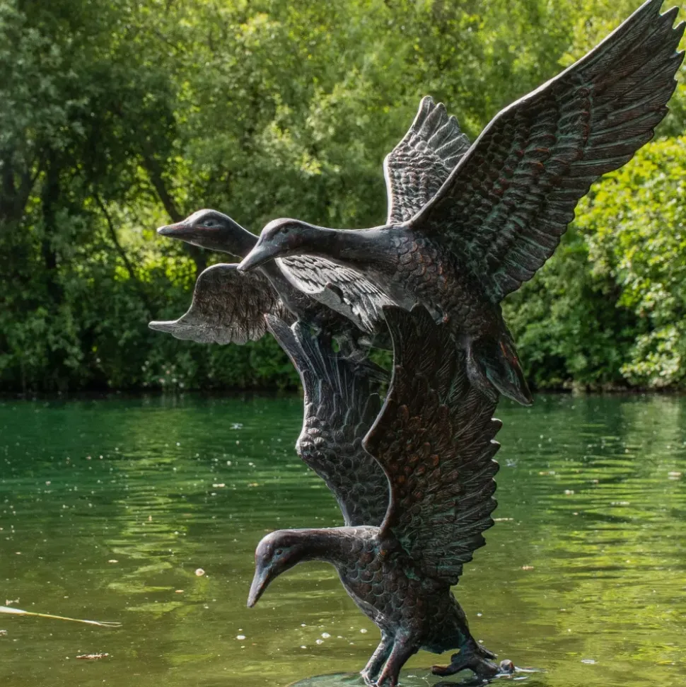Flying Ducks 82cm Bronze Metal Garden Statue
