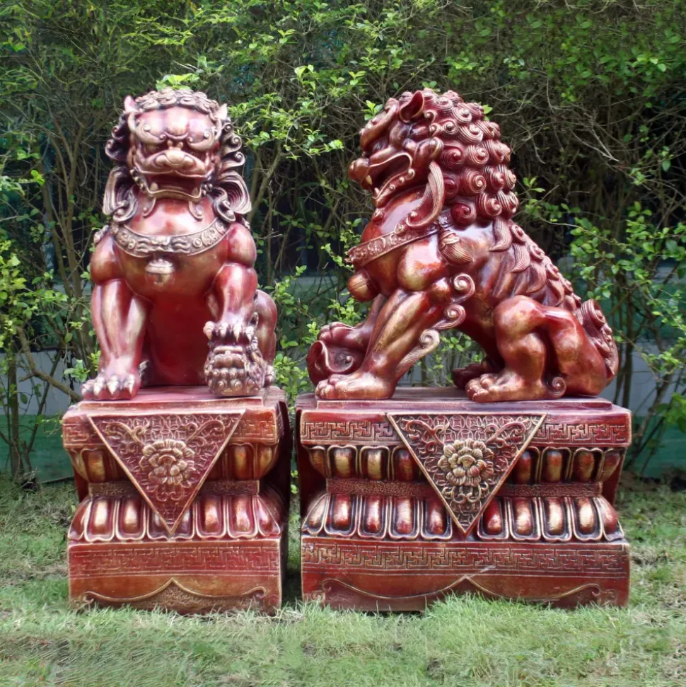 Foo Dogs 45cm Red Chinese Garden Statues