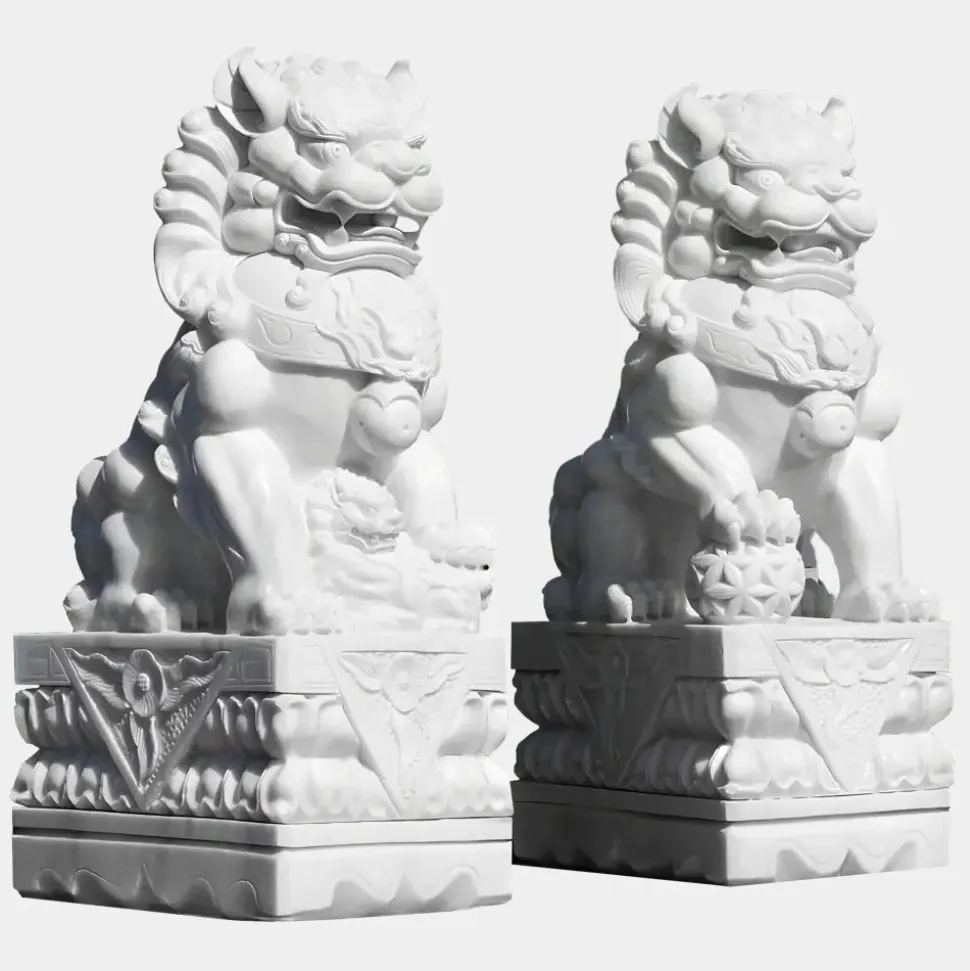 Foo Dogs 120cm White Marble Garden Statues
