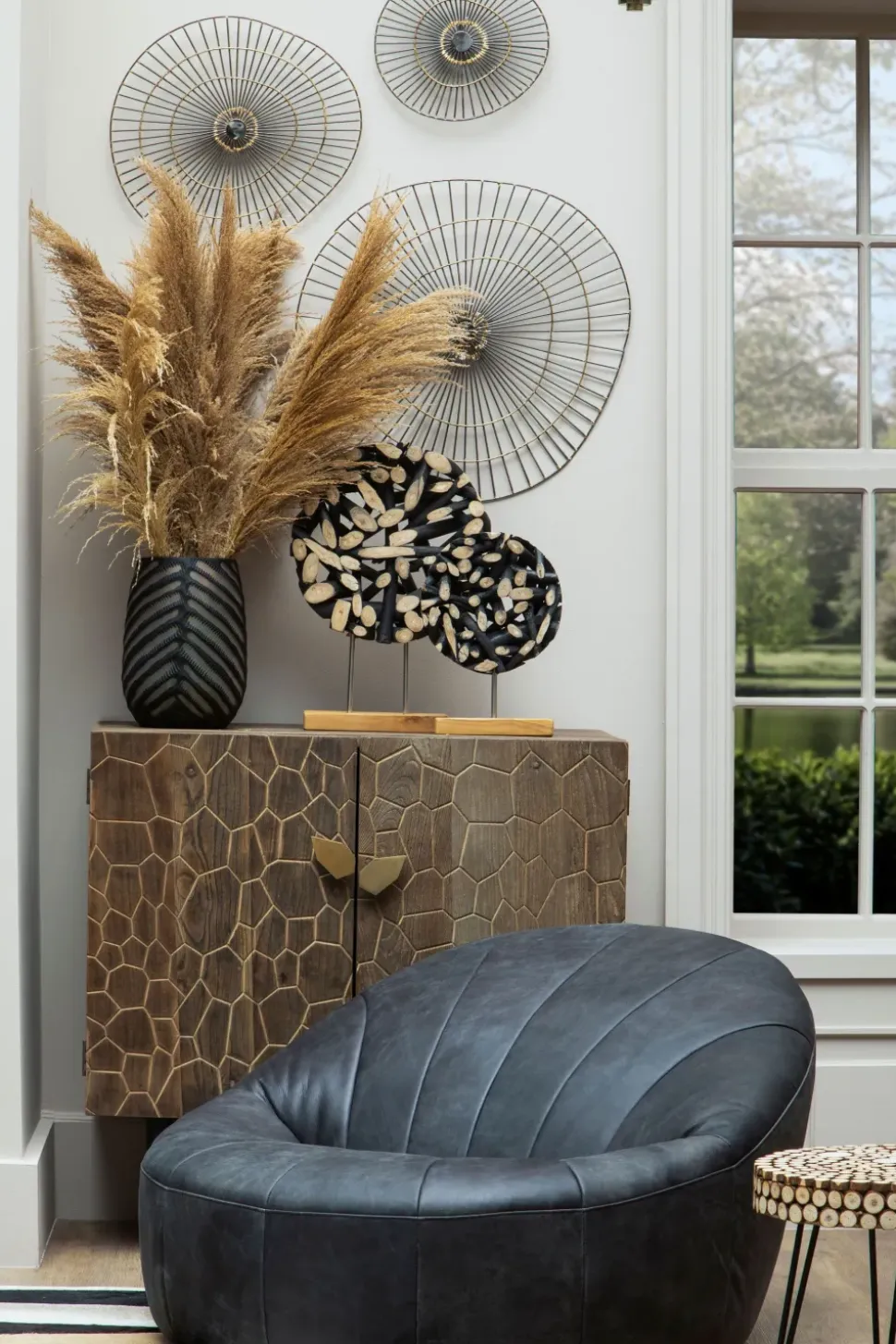 Forest Orb 50cm Black Wood Indoor Sculpture