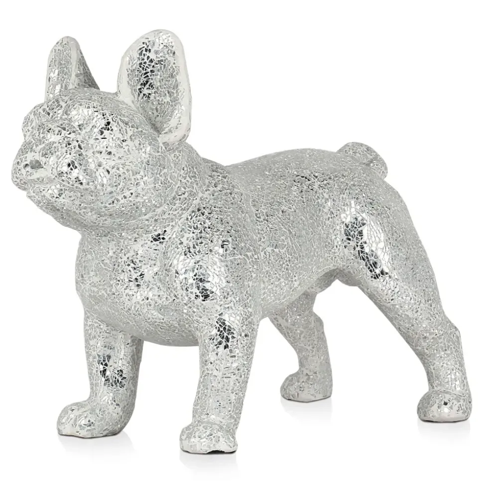 French Bulldog 38cm Silver Resin Indoor Sculpture