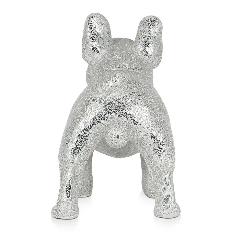 French Bulldog 38cm Silver Resin Indoor Sculpture