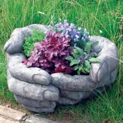 Giant Cupped Hands Stone Garden Planter