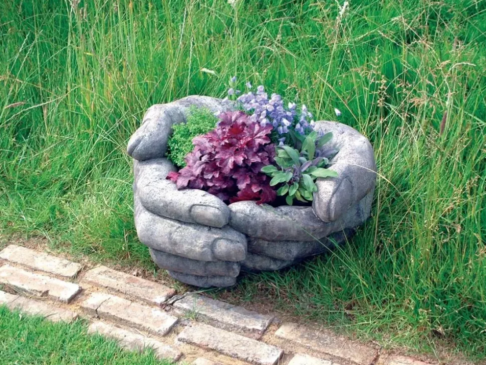 Giant Cupped Hands Stone Garden Planter