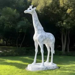 Gigantic Giraffe 350cm White Marble Garden Statue v3