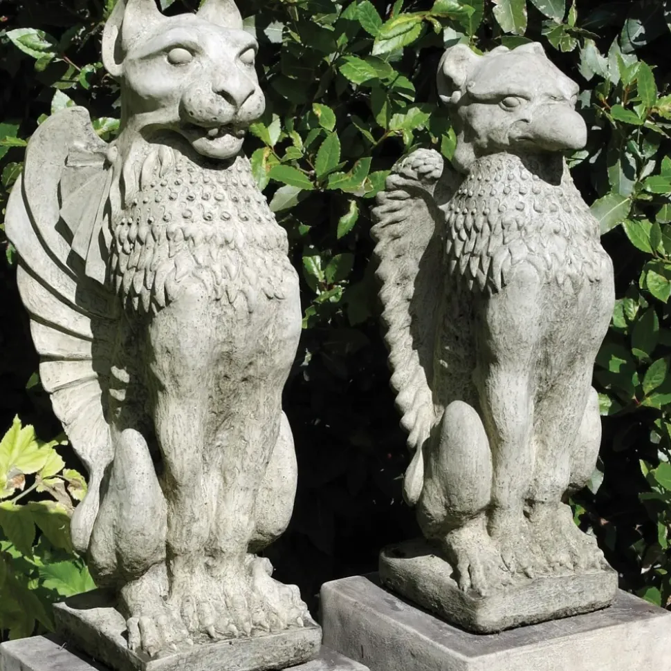 Gothic Griffin & Lion Stone Garden Statues