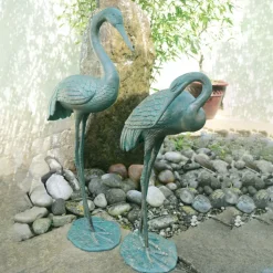 Grand Cranes Bronze Metal Garden Ornaments