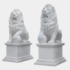 Grand Lion 180cm White Marble Garden Statue