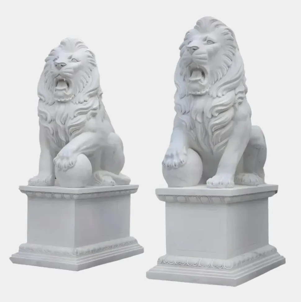 Grand Lion 180cm White Marble Garden Statue