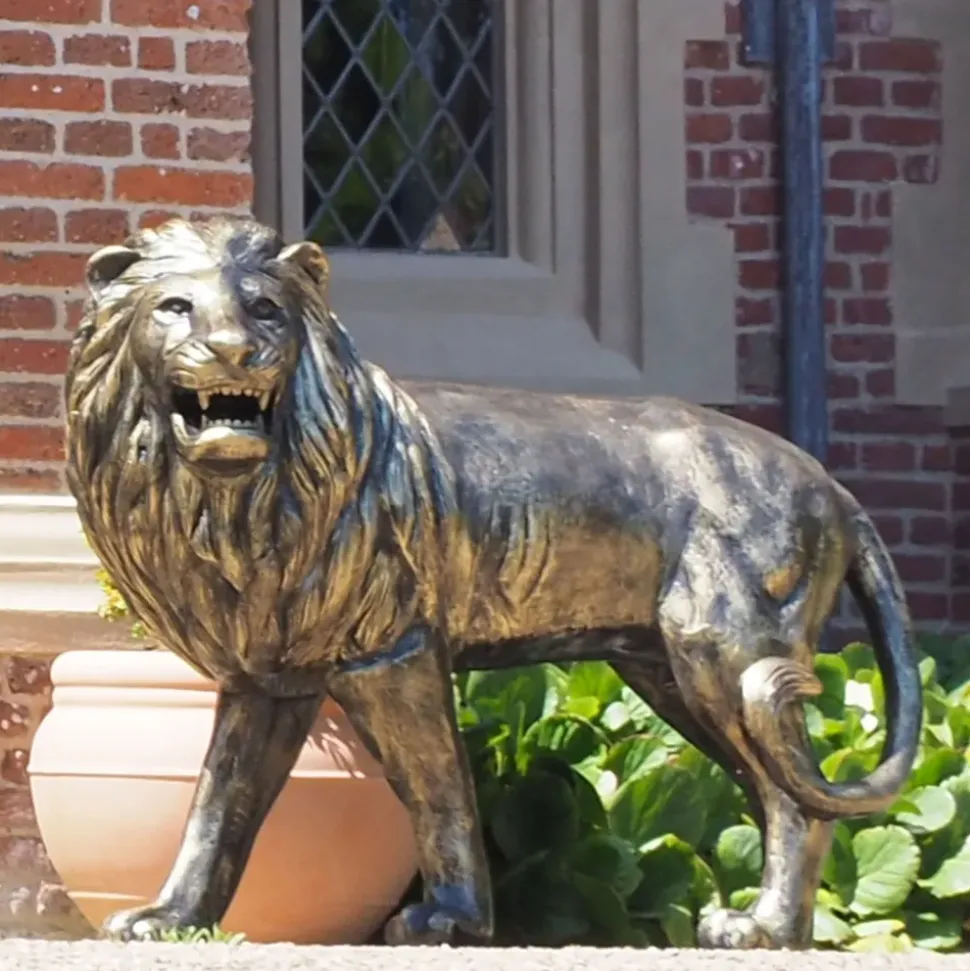 Grand Lion Left Facing Bronze Metal Garden Statue