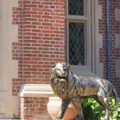 Grand Lion Left Facing Bronze Metal Garden Statue
