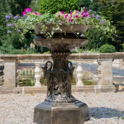 Grand Swan Urn Bronze Metal Garden Planter