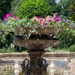 Grand Swan Urn Bronze Metal Garden Planter