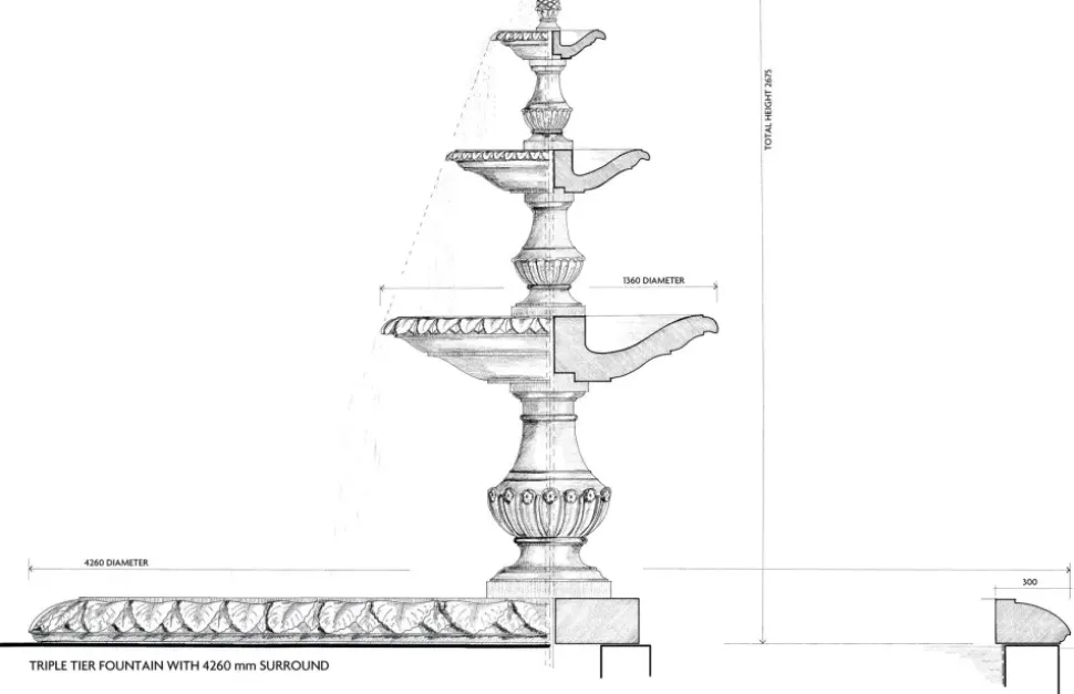 Grand Triple Tier 4m Emerald Marble Stone Water Fountain Feature