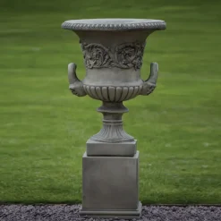 Grecian Stone Garden Planter Urn on Pedestal