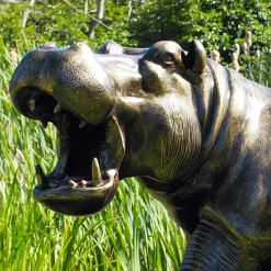 Happy Hippo Bronze Metal Garden Statue