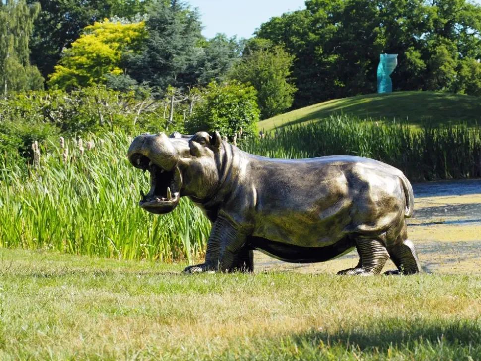 Happy Hippo Bronze Metal Garden Statue