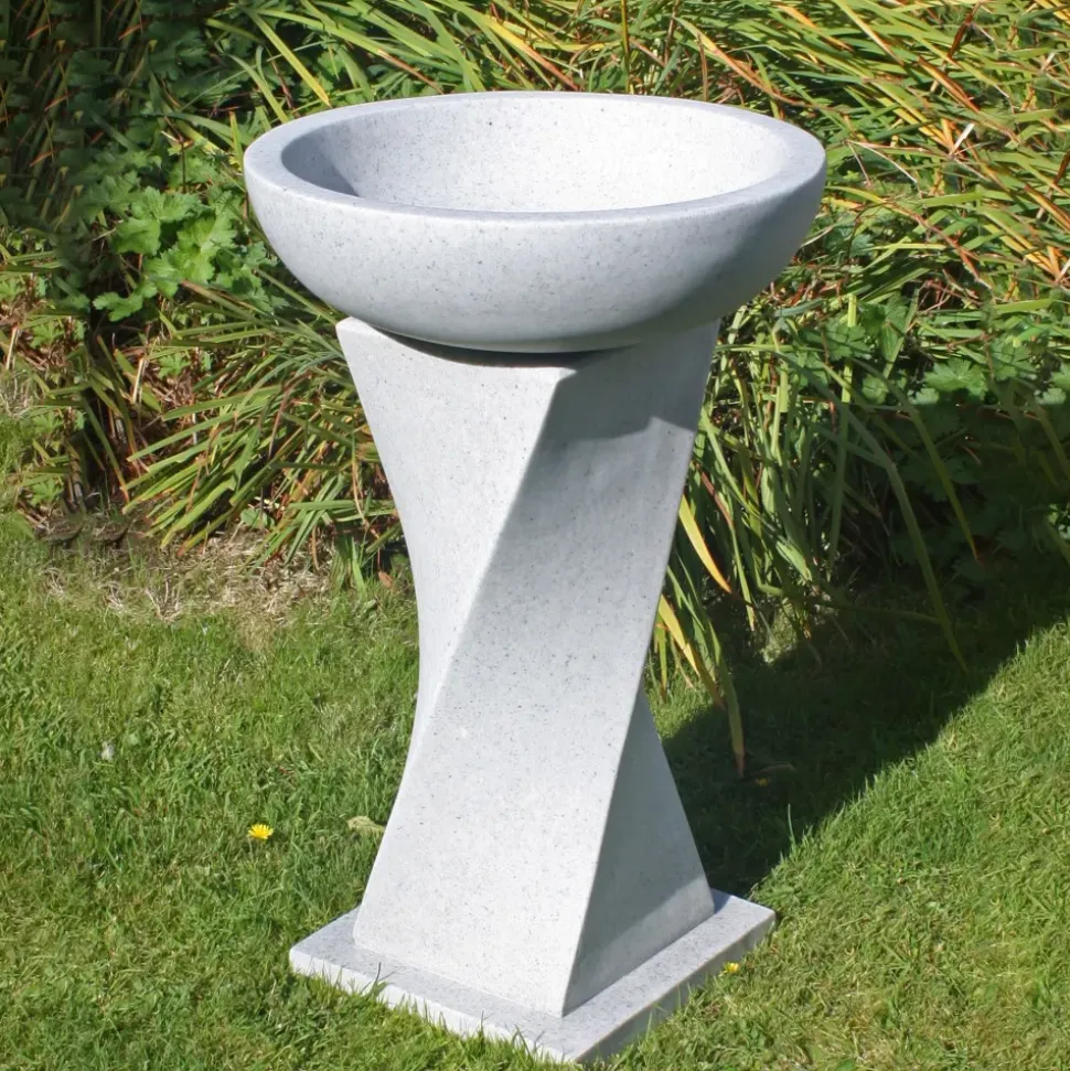 Helix Contemporary Granite Resin Garden Birdbath