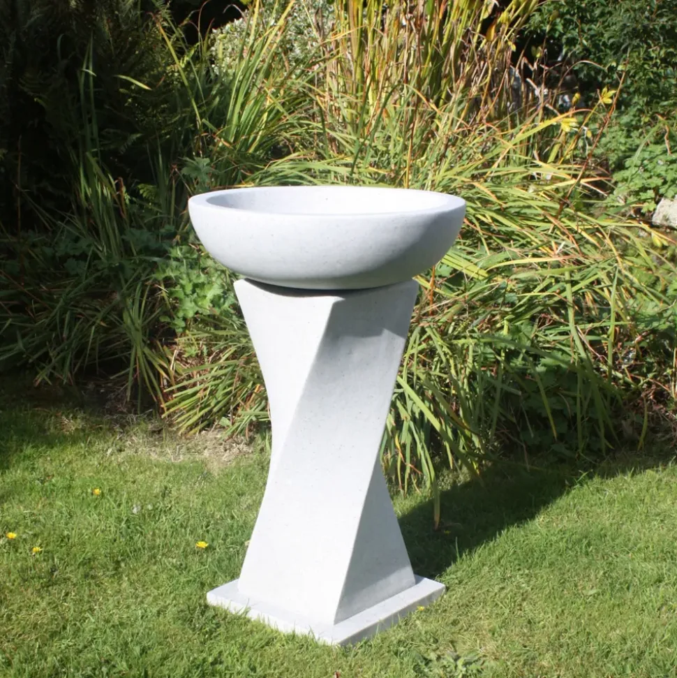 Helix Contemporary Granite Resin Garden Birdbath