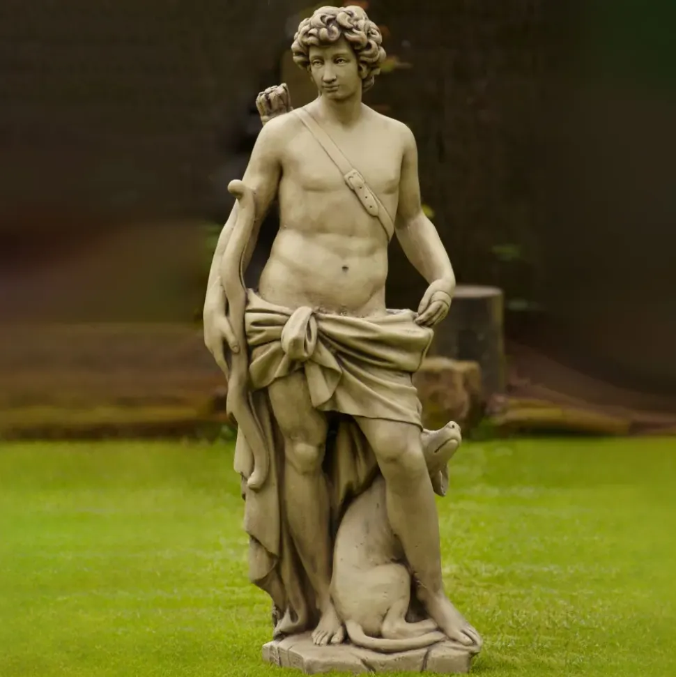 Hunter & Dog Stone Stone Garden Statue