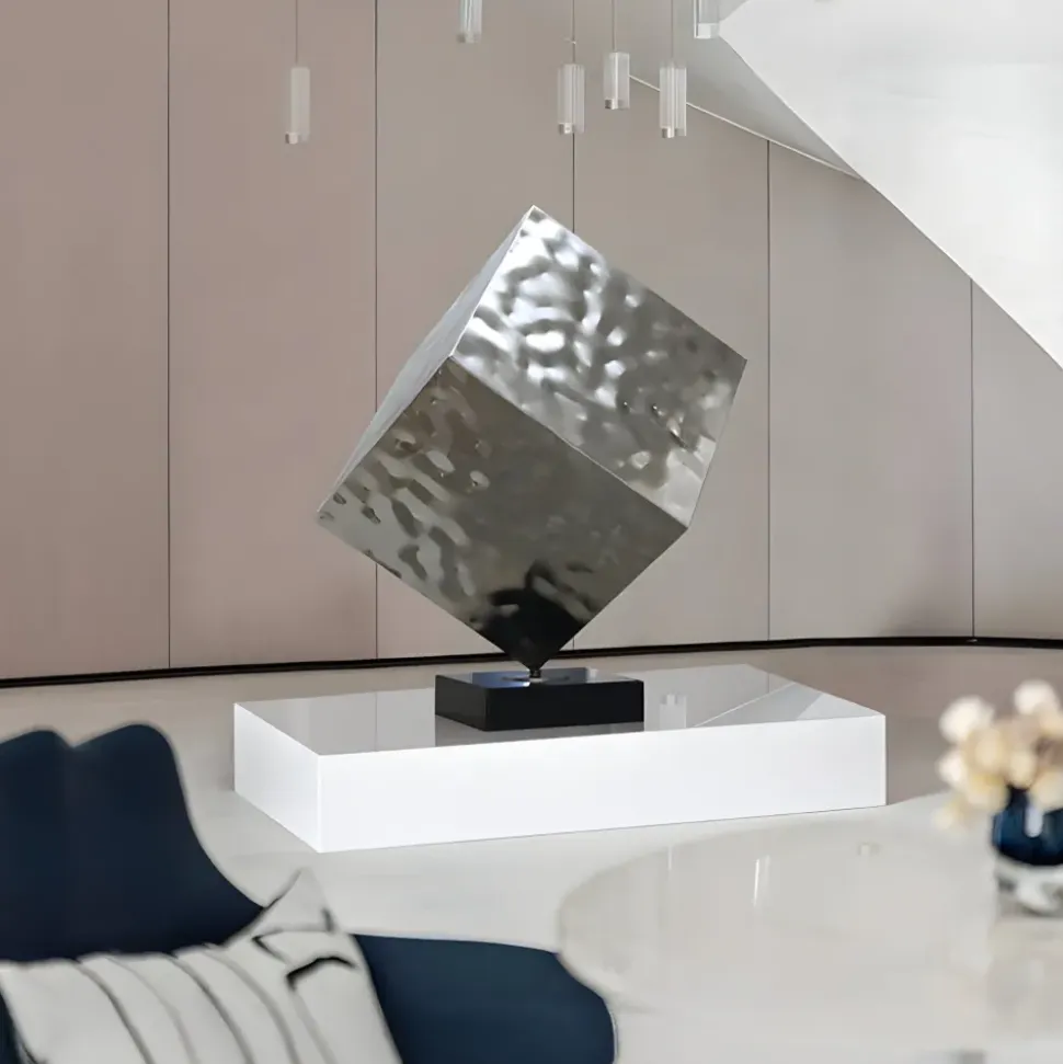 Hyper Cube 75cm Silver Metal Indoor Sculpture