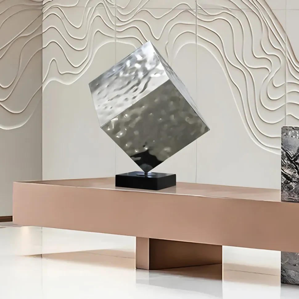 Hyper Cube 75cm Silver Metal Indoor Sculpture