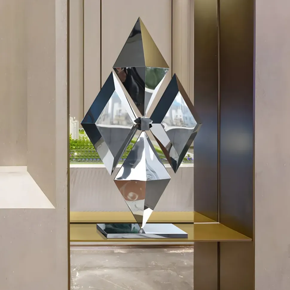 Hyper Prism 103cm Silver Geometric Metal Indoor Sculpture