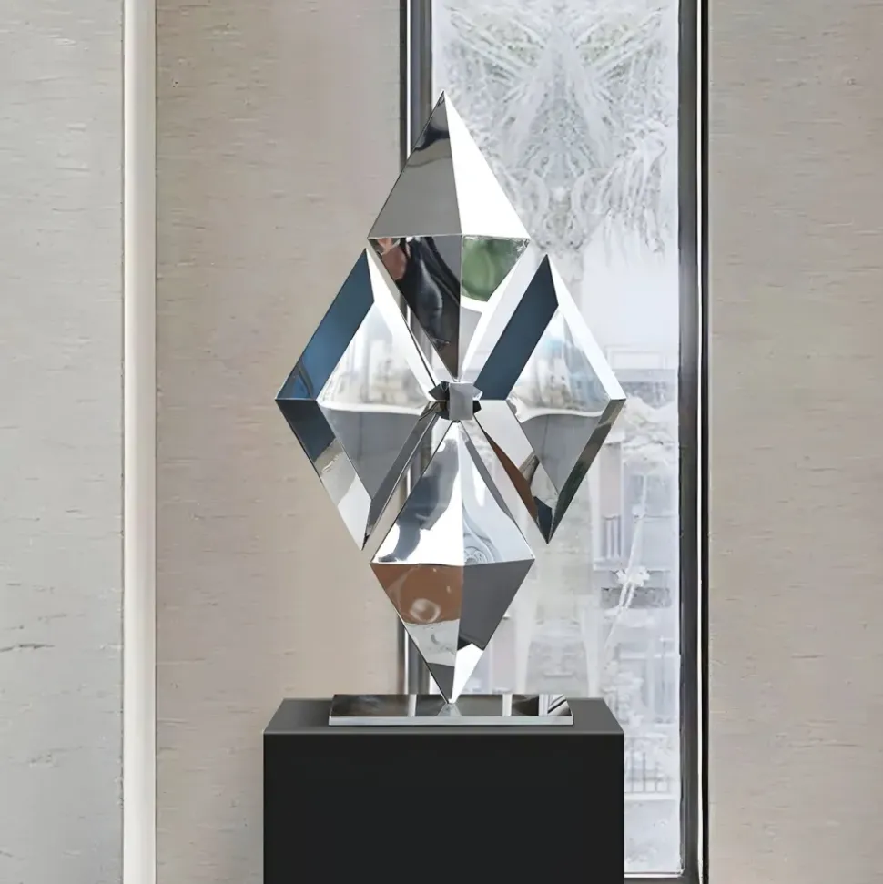 Hyper Prism 103cm Silver Geometric Metal Indoor Sculpture
