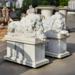 Imperial Lion 120cm White Marble Garden Statue