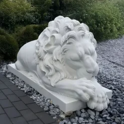 Imperial Lion 100cm White Marble Garden Statue