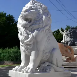 Imperial Lion 150cm White Marble Garden Statue