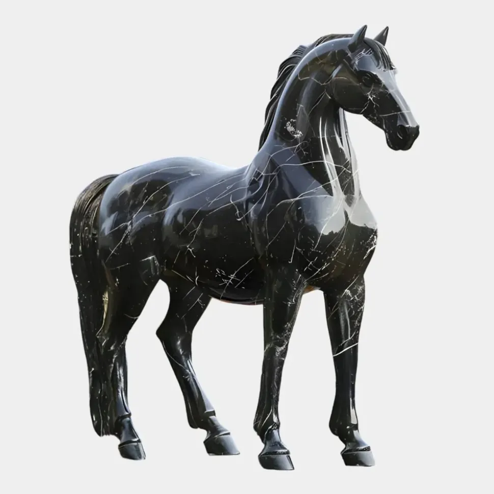 Imperial Stallion 220cm Black Marble Garden Statue