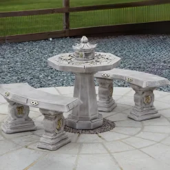 Japanese Stone Benches & Table Patio Garden Furniture Set