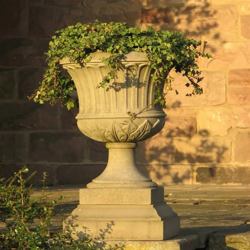Kensington Urn Stone Garden Planter on Plinth