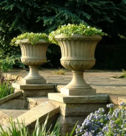 Kensington Urn Stone Garden Planter on Plinth