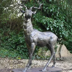 Large Deer Right Facing Stag Bronze Metal Garden Statue