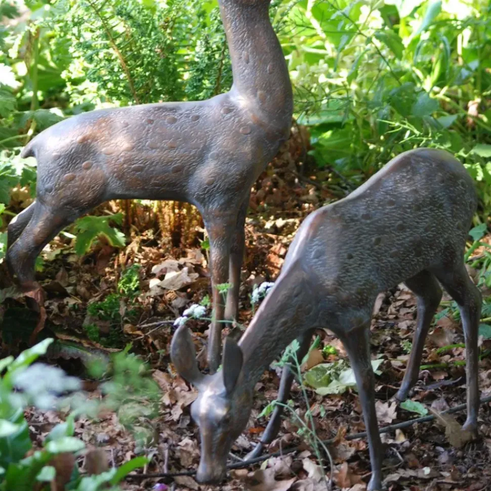 Large Stag & Doe Deer Bronze Garden Statues