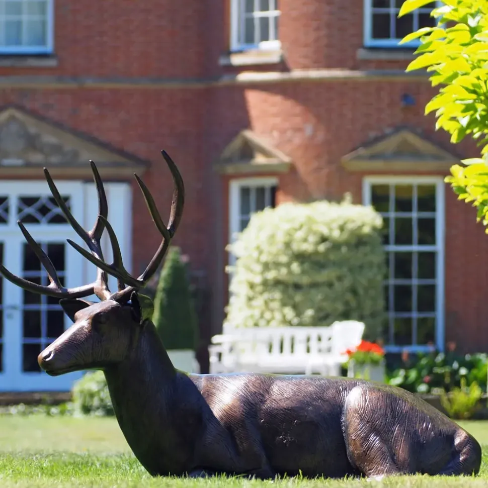 Laying Deer Stag Bronze Metal Garden Statue