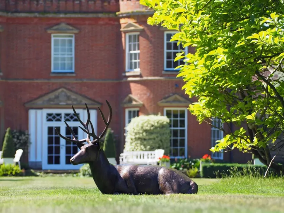 Laying Deer Stag Bronze Metal Garden Statue