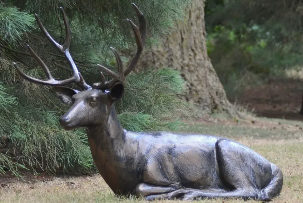 Laying Deer Stag Bronze Metal Garden Statue