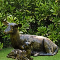 Laying Doe & Fawn 55cm Bronze Metal Garden Statues