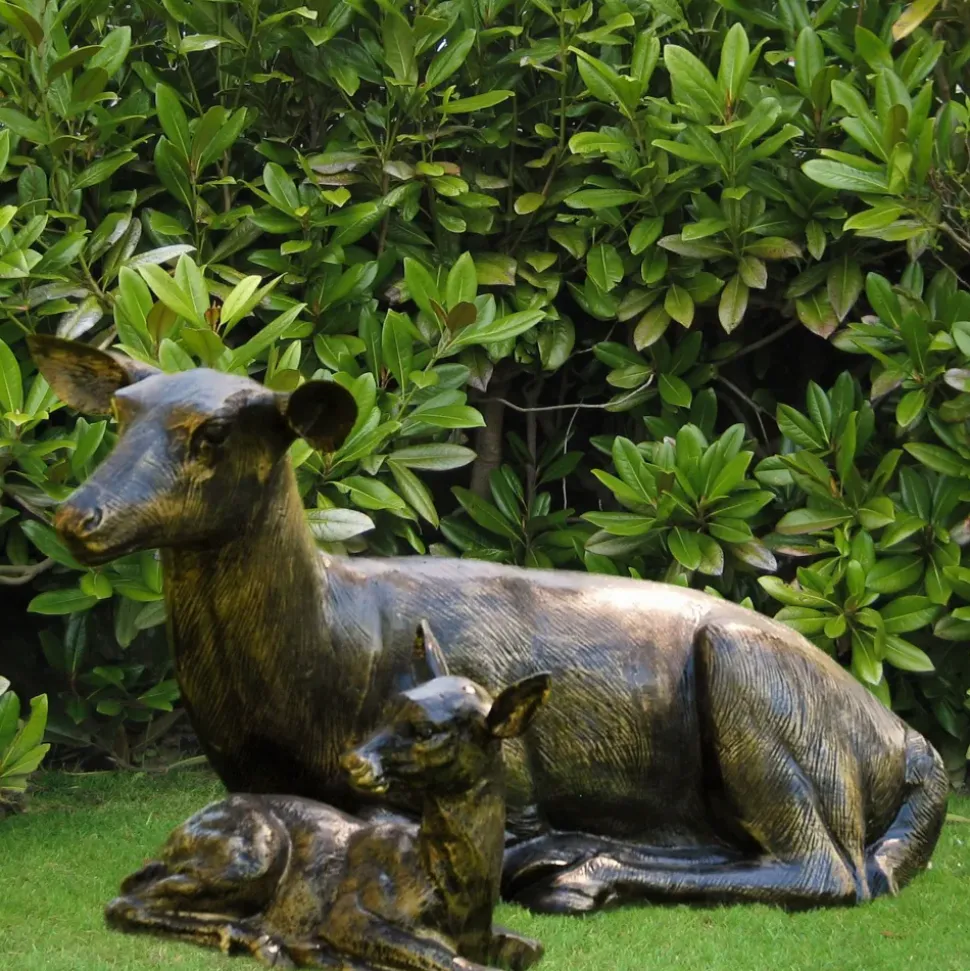 Laying Doe & Fawn 55cm Bronze Metal Garden Statues