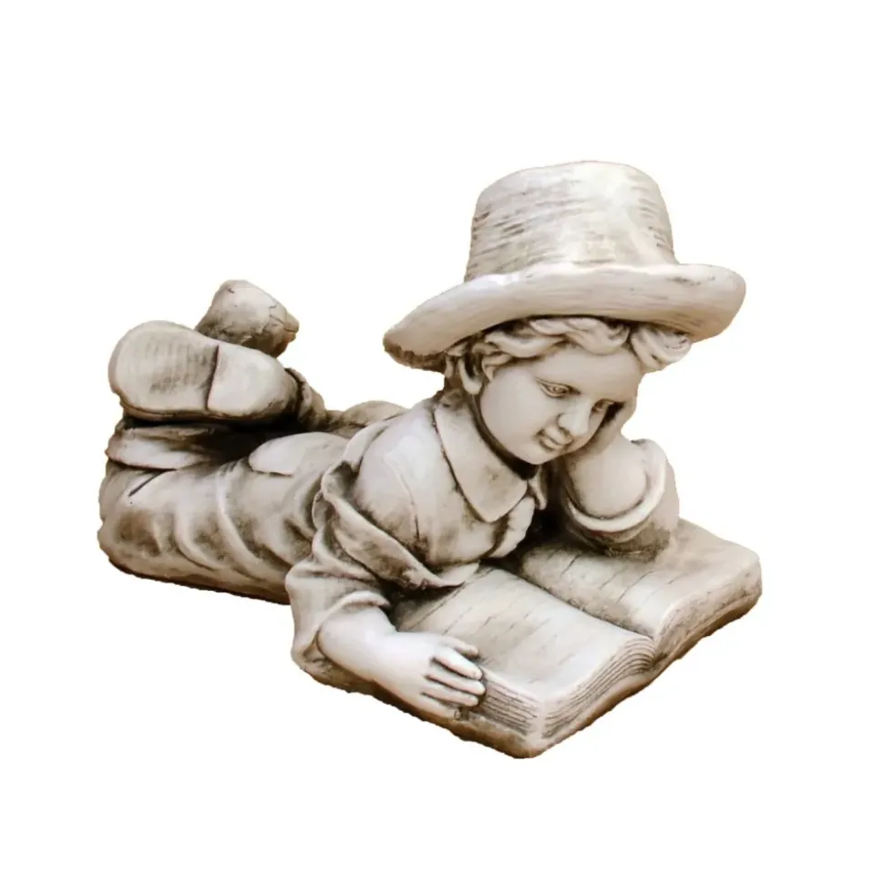 Laying Reading Boy 36cm Stone Resin Garden Statue