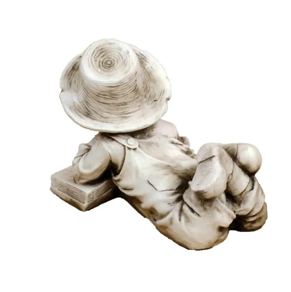 Laying Reading Boy 36cm Stone Resin Garden Statue